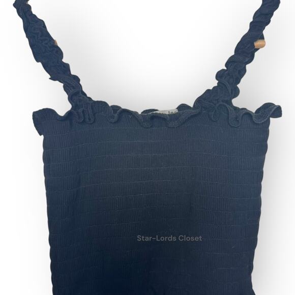 Reformation Leonore Square Neck Crop Top XS Black Smocked Ruffle Y2K Festival - Picture 6 of 9